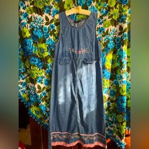 90s denim dress cottagecore embroidered floral